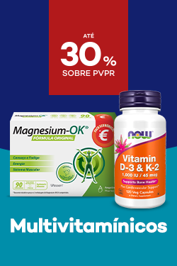 Suplementos multivitaminicos com destaque promocional de até 30% sobre preço de Venda ao Público Recomendado